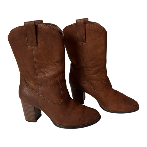Born Crown Brown Leather mid-calf Heel Boots women’s size 8M - Picture 1 of 6